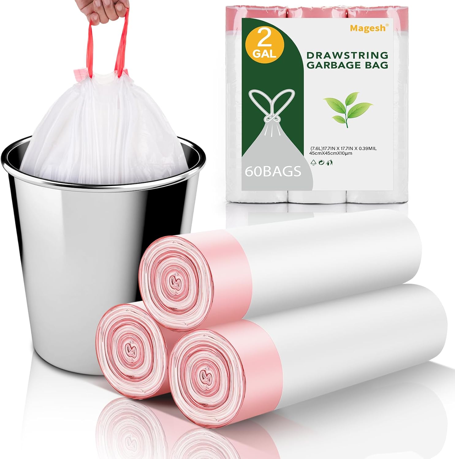 Magesh 2 Gallon small trash bags front view packaging