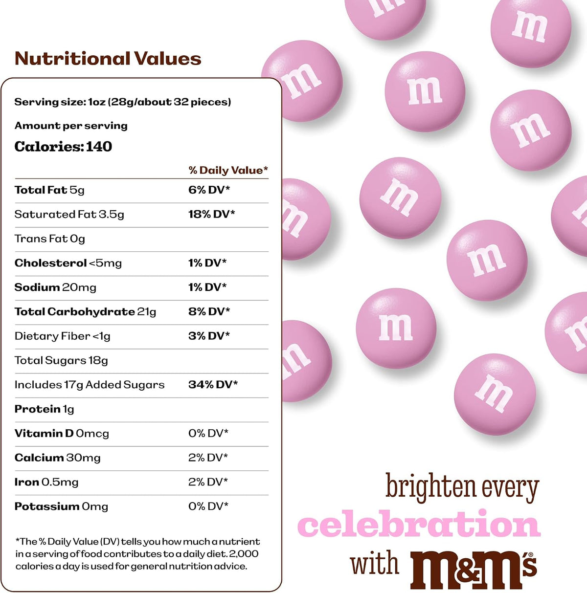 M&M'S WORLD pink party favors display on a dessert table