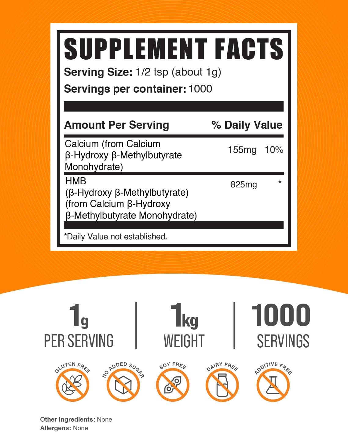 BulkSupplements Calcium HMB Powder nutrition facts and serving size information