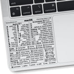 Synerlogic Mac OS keyboard shortcuts clear sticker front view on laptop palm rest