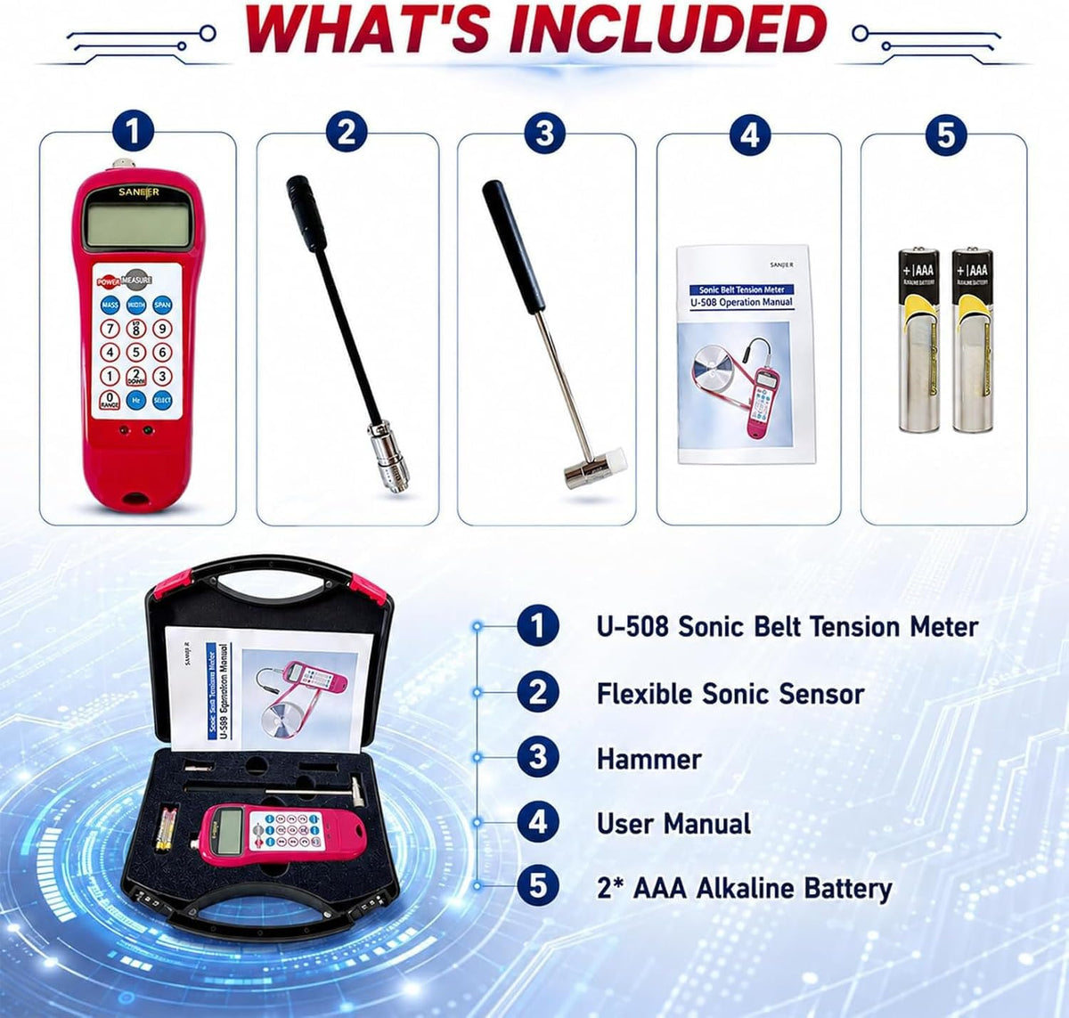 Industrial Sulmile U-508 digital acoustic tension meter keypad interface and probe