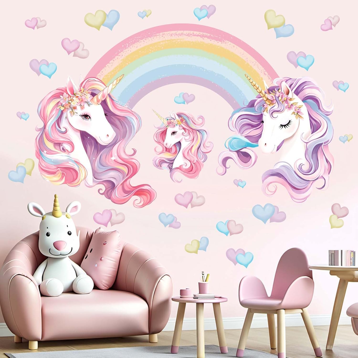 Amimagen unicorn rainbow wall stickers set for girls room
