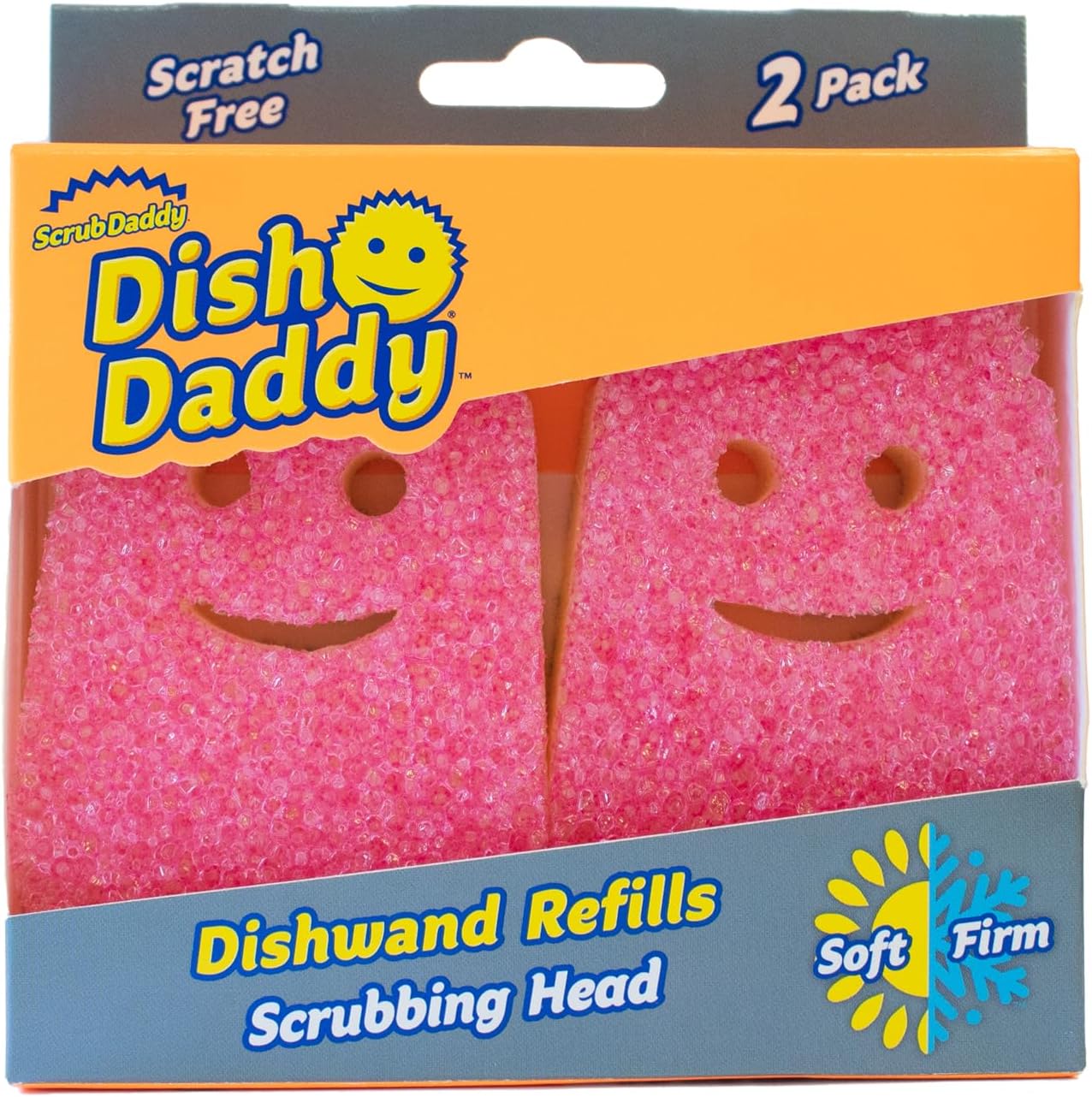 Scrub Daddy Dish Daddy Replacement Heads front view pack of two pink sponges.