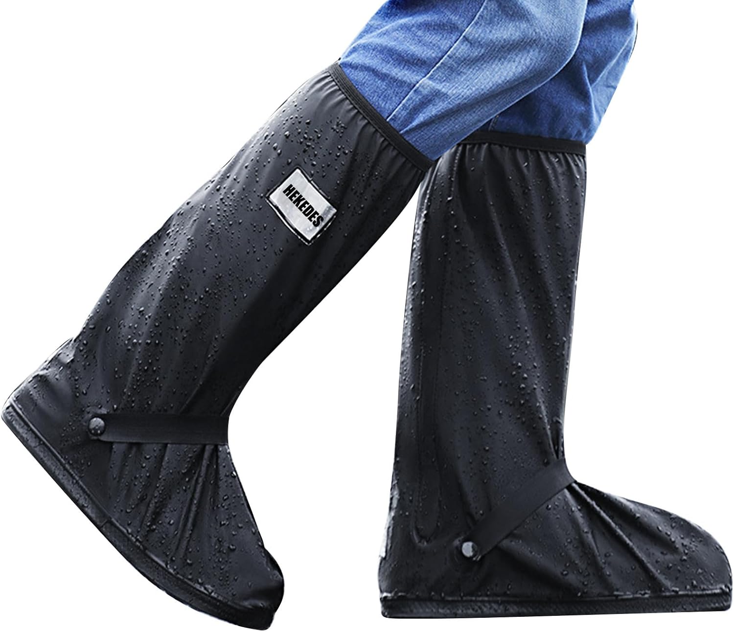 Hekedes waterproof shoe covers black front view with zipper