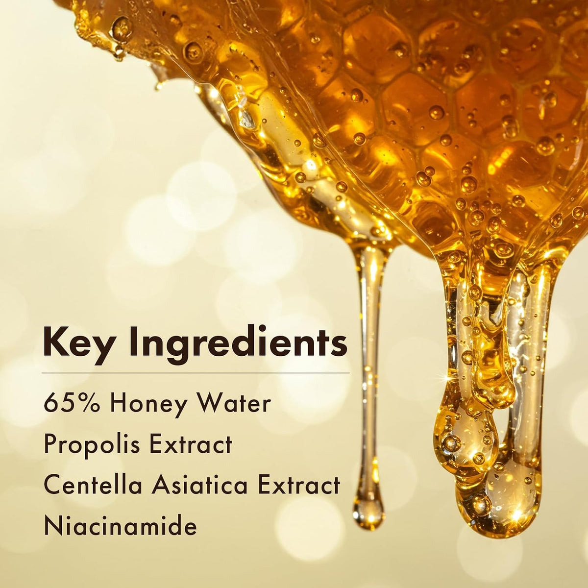 Texture shot of the lightweight non-sticky honey glow serum for daily skincare.