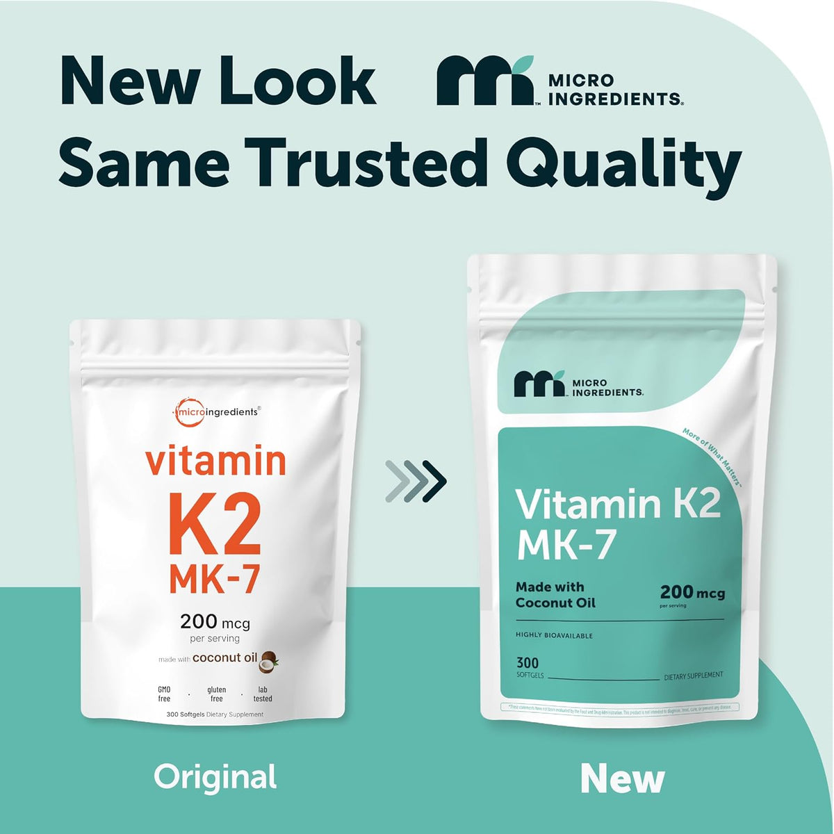 Micro Ingredients Vitamin K2 softgels nutritional supplement facts label