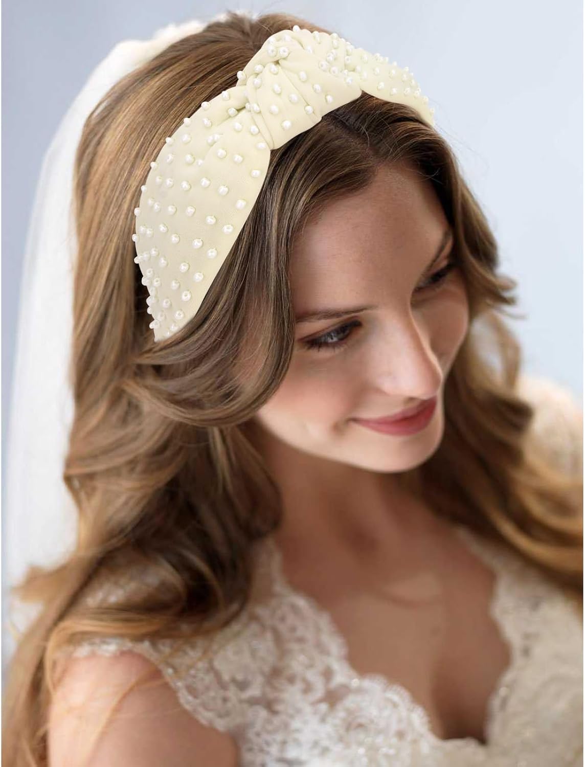 YISSION non-slip beaded headband displayed flat on a neutral background.