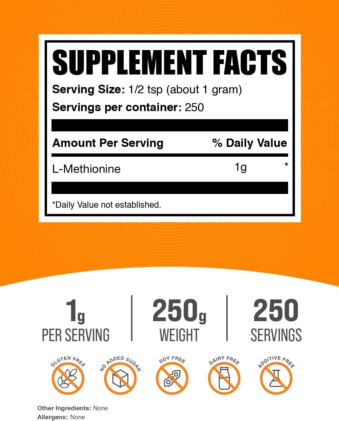 BulkSupplements L-Methionine amino acid powder label details