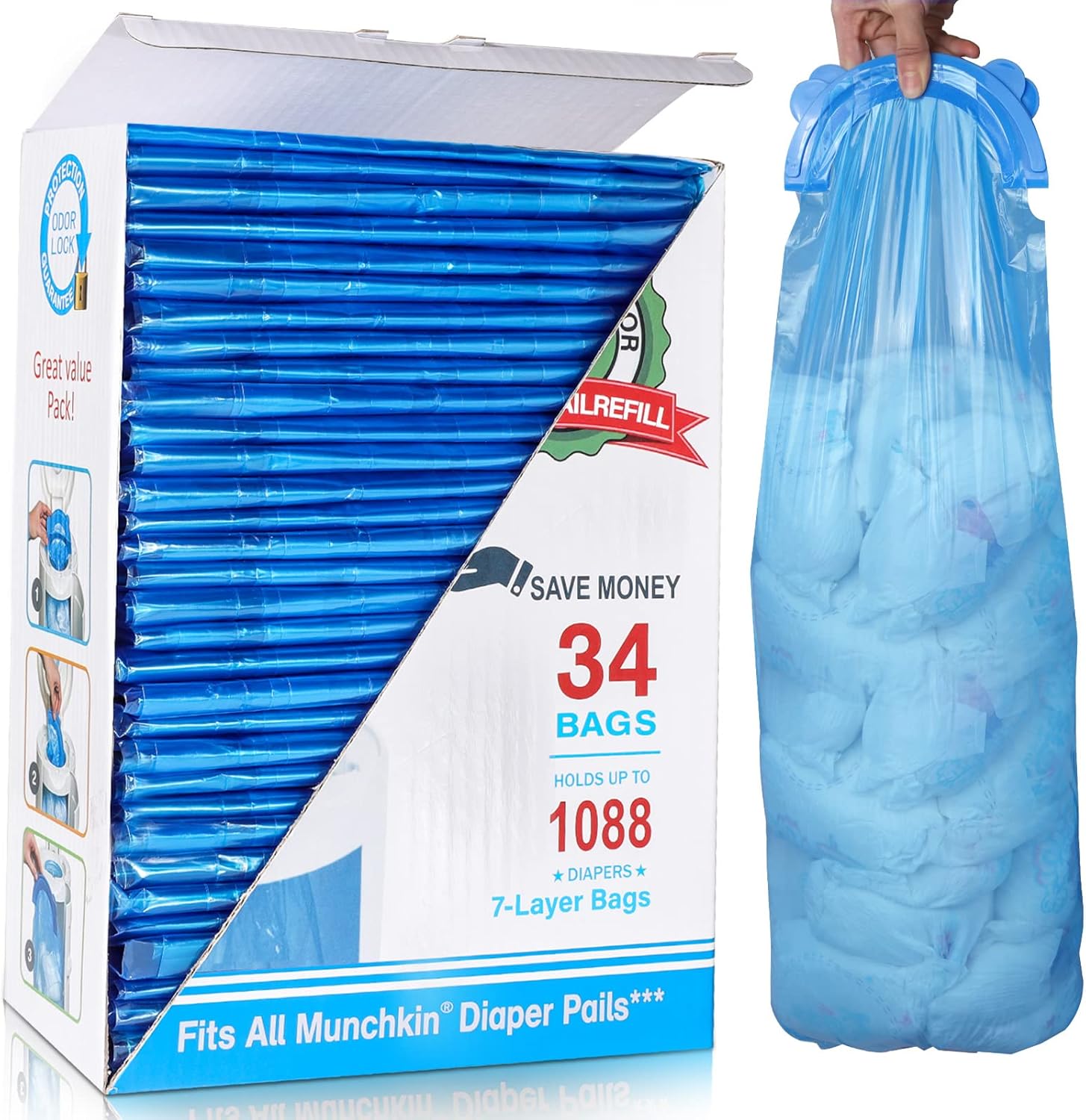 HeTaiDa diaper pail refill bags 1088 count front view packaging