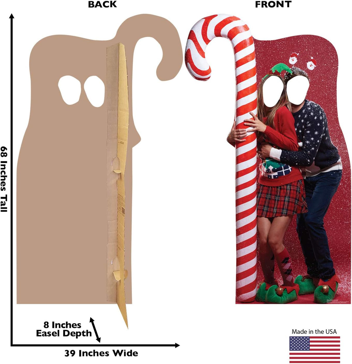 Life size cardboard standee with candy cane prop