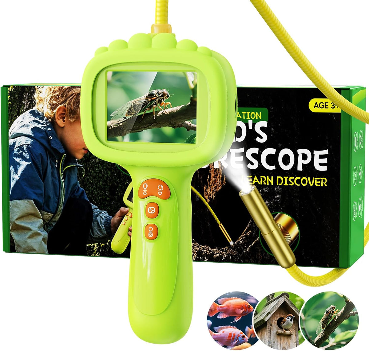 Ashfly kids borescope snake camera green front view