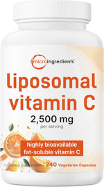 Micro Ingredients Liposomal Vitamin C 2500mg 240 Veggie Capsules front view showing product packaging and key highlights