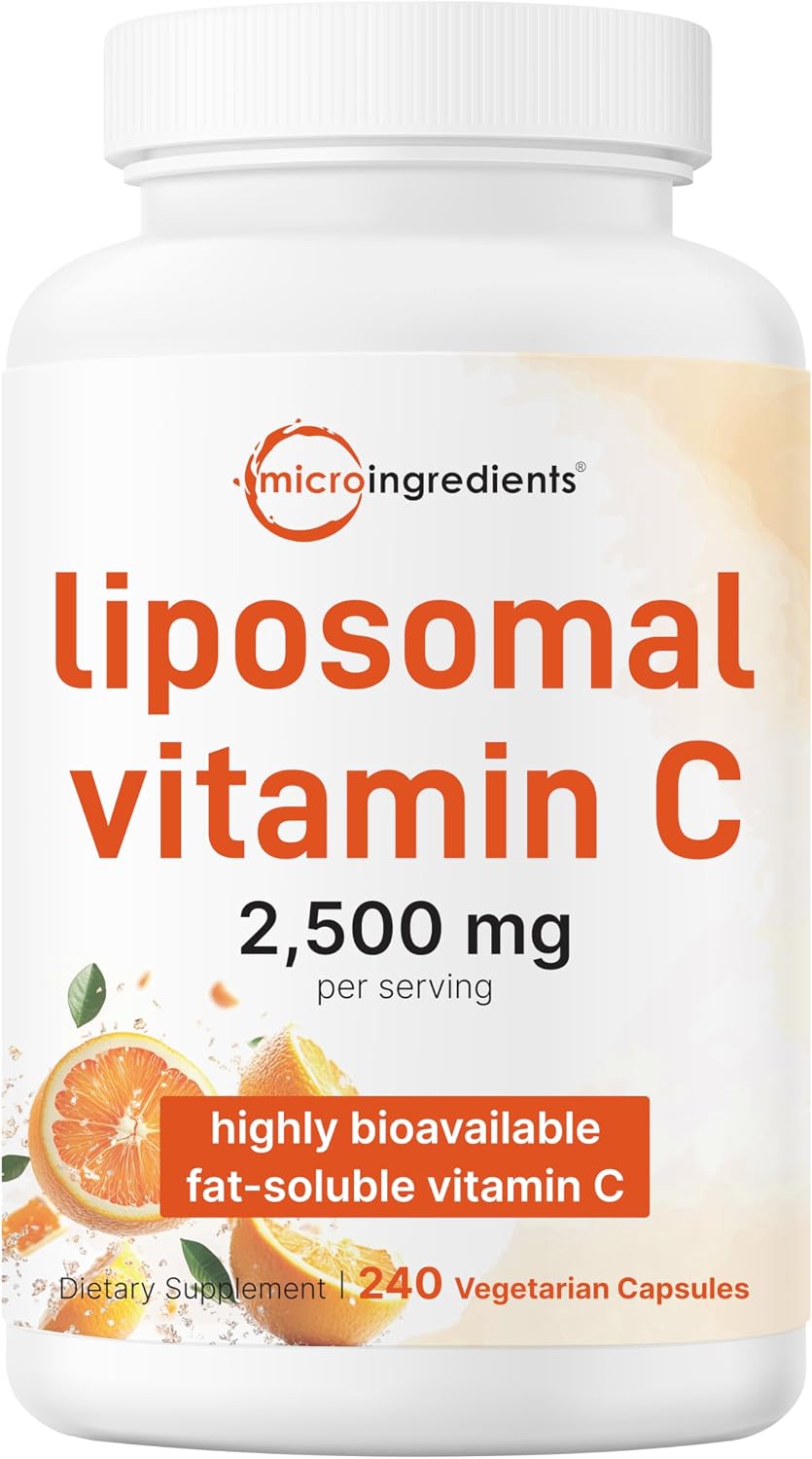 Micro Ingredients Liposomal Vitamin C 2500mg 240 Veggie Capsules front view showing product packaging and key highlights