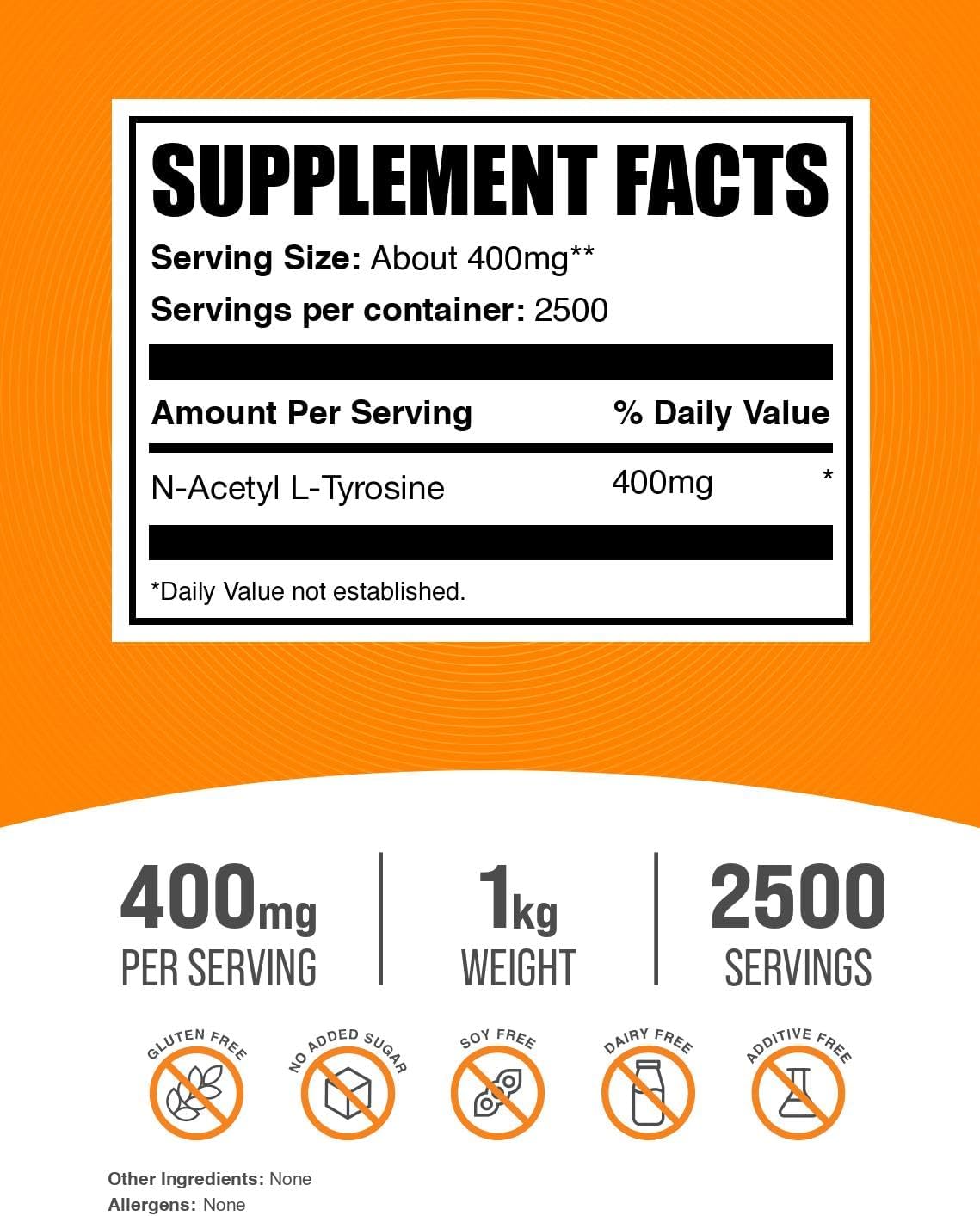 BulkSupplements NALT supplement nutrition facts and 400 milligrams per serving information.