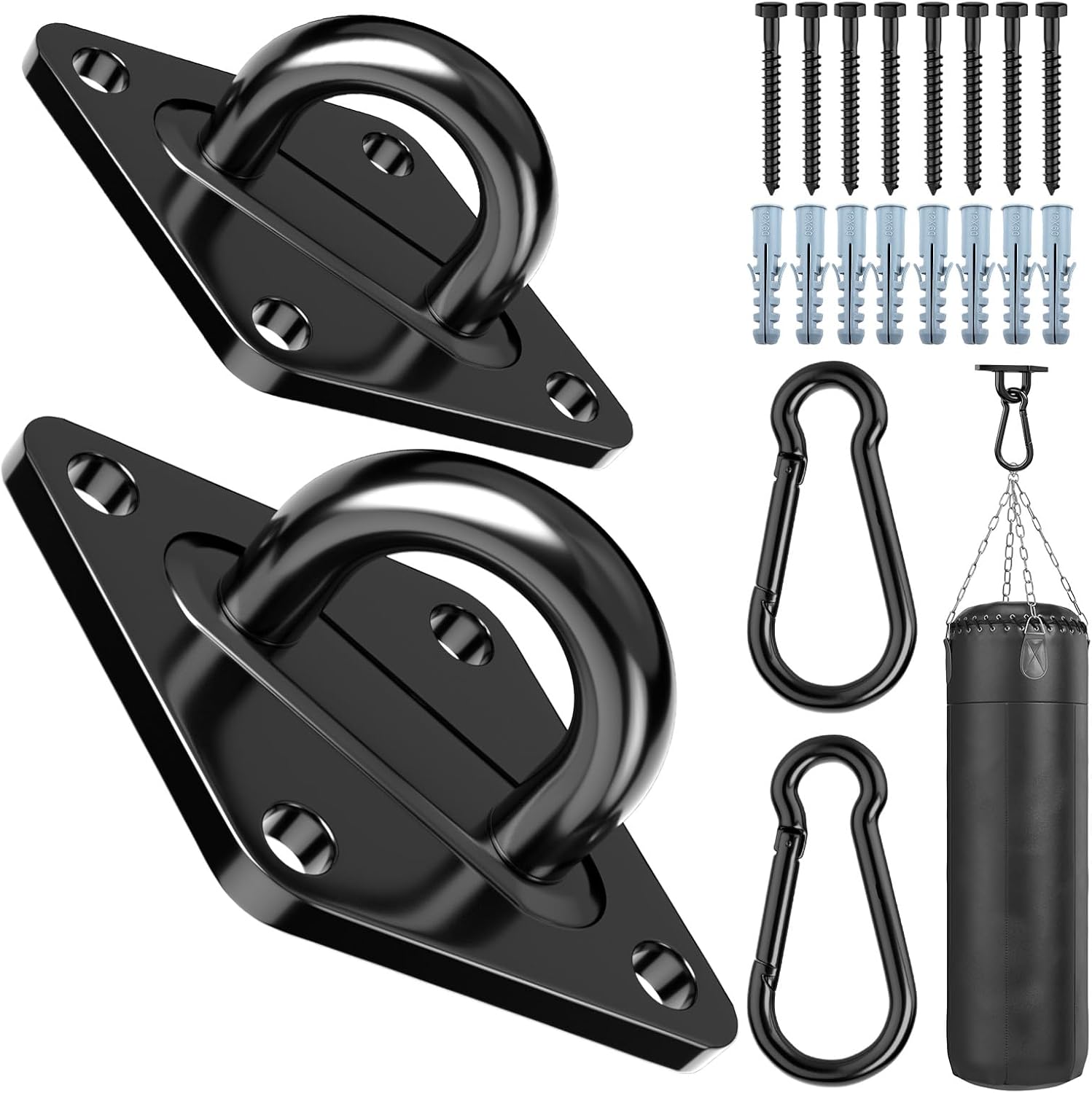 Morzejar heavy duty black hammock hooks front view showing stainless steel diamond pad plates.