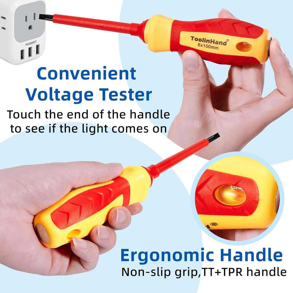 ToolinHand insulated screwdriver set featuring Phillips and slotted heads