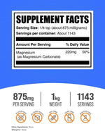 BulkSupplements Pure Magnesium Carbonate unflavored nutritional facts panel and dosage instructions