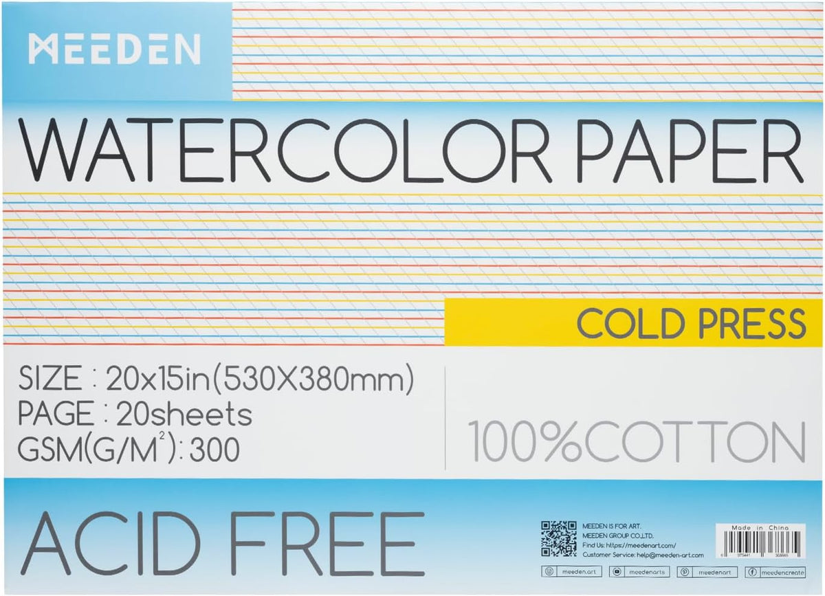 MEEDEN Watercolor Paper Block - 100% Cotton Watercolor Paper Pad of 20 Sheets, 140lb/300gsm, Acid-Free Art Paper for Watercolor, Gouache, Ink and More, 16" x 12" Cold Press - Image 15