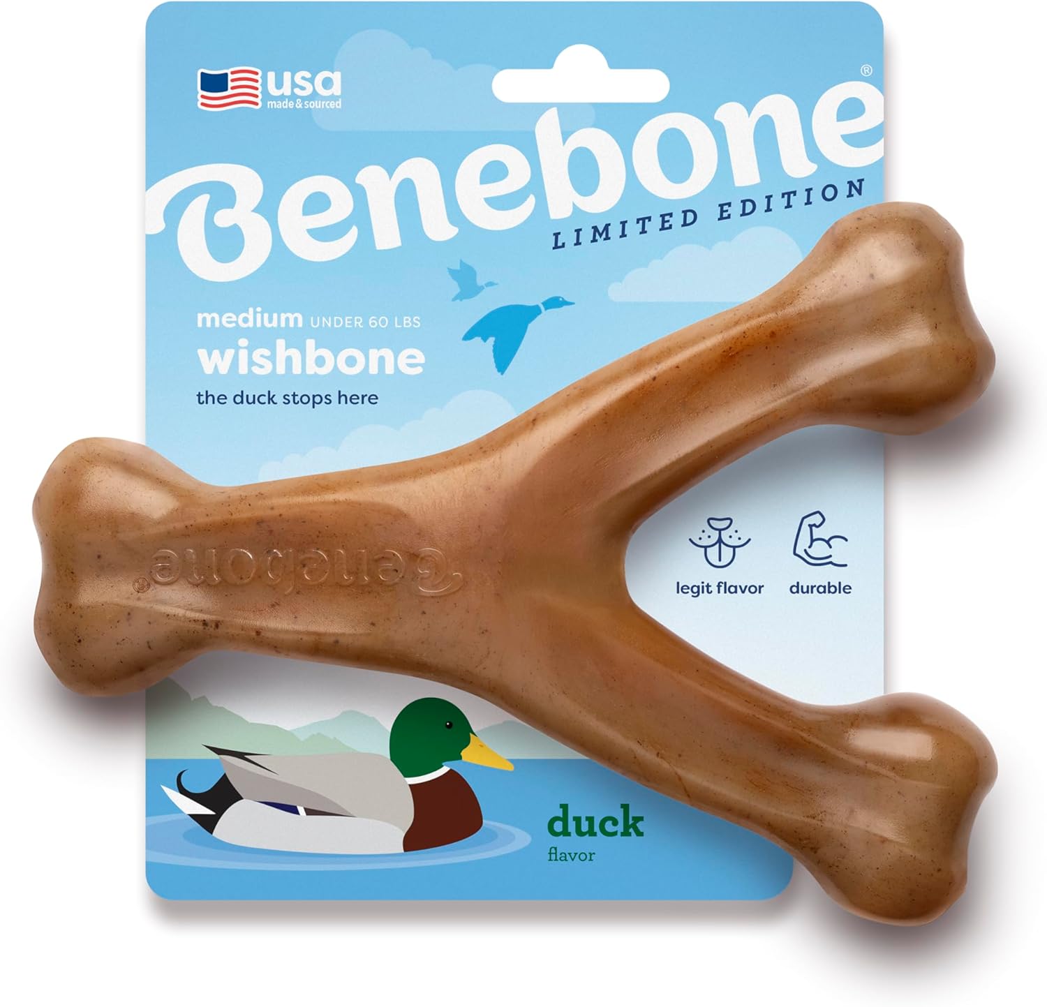 Benebone Wishbone durable dog chew toy front view for aggressive chewers