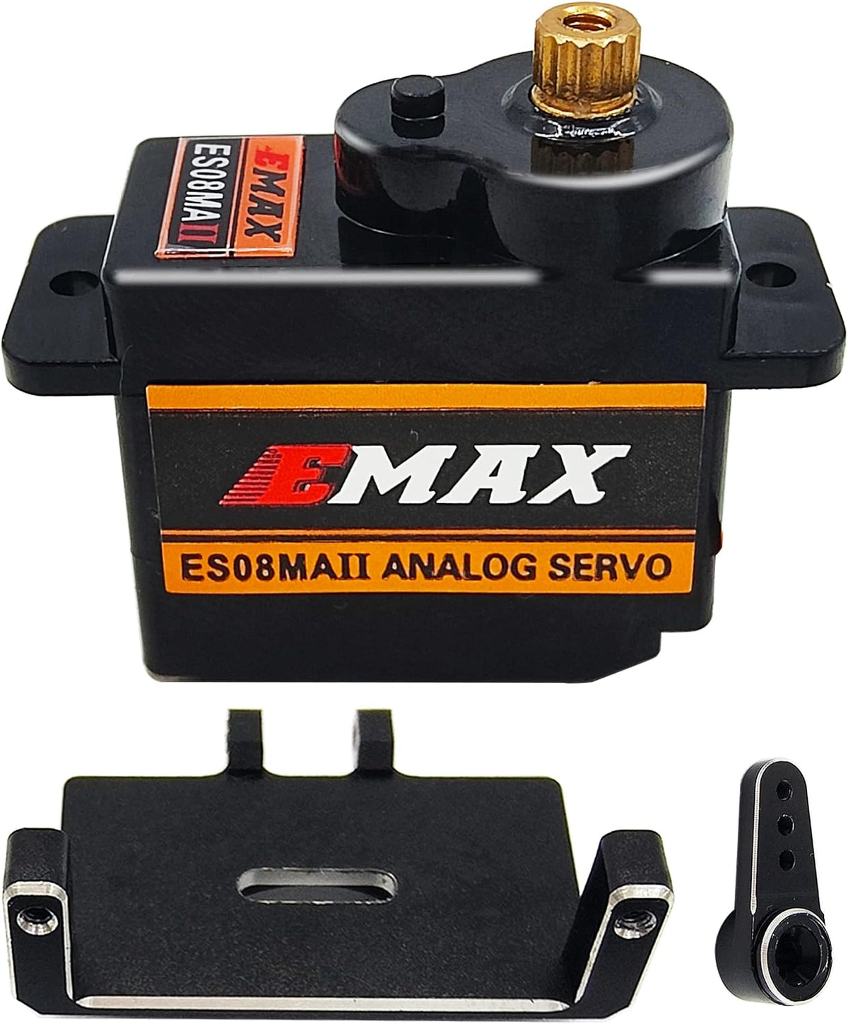 Hoplex 12g Micro Steering Servo front view with bracket and arm