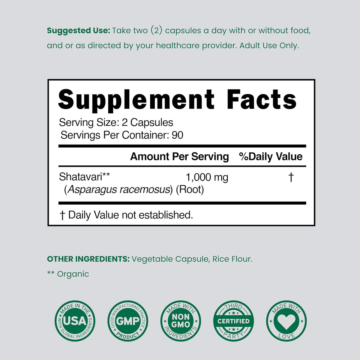 Dorado Nutrition Shatavari bottle showing hormone support benefits