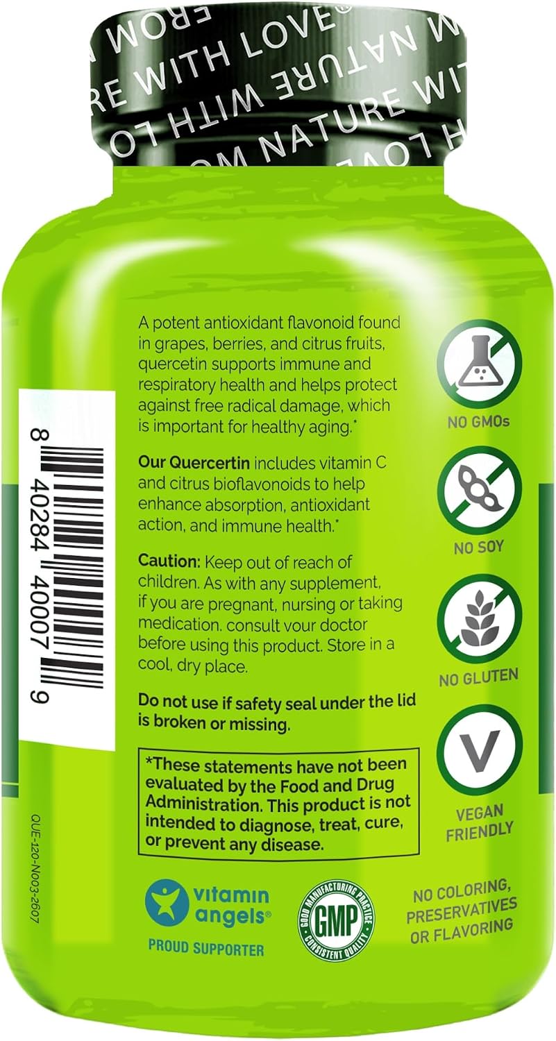 NATURELO Quercetin 120 vegetarian capsules supplement facts label