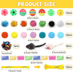 QUOZUO cat balls and springs set with colorful crinkle pom pom balls close up