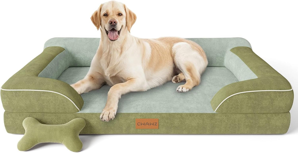 Extra Large Dog Bed, Orthopedic Dog Bed with Cooling Gel Memory Foam, Waterproof XL Pet Bed with Removable Washable Cover, 42" Pet Sofa Couch Dutch Velvet with Bone Toy, Light Gray - Image 15
