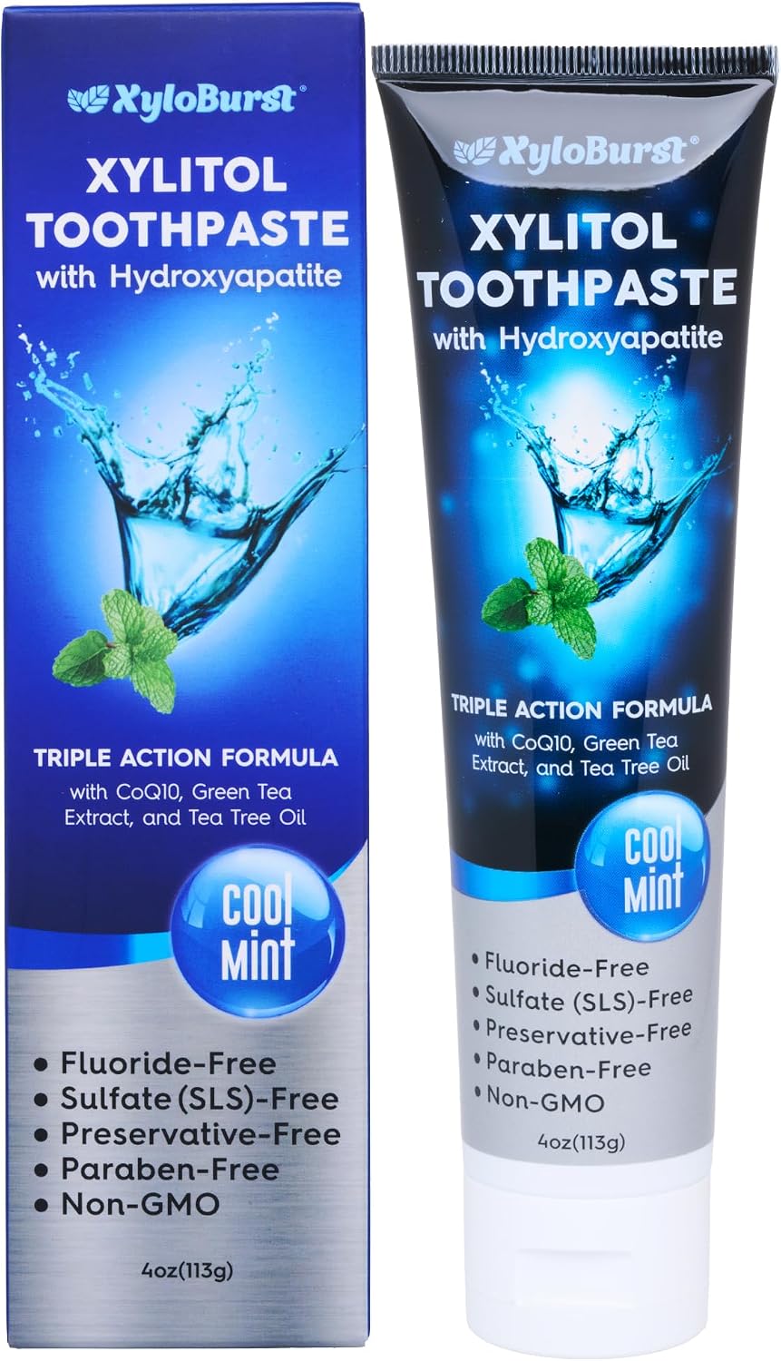 Xyloburst hydroxyapatite toothpaste cool mint tube front view natural oral care