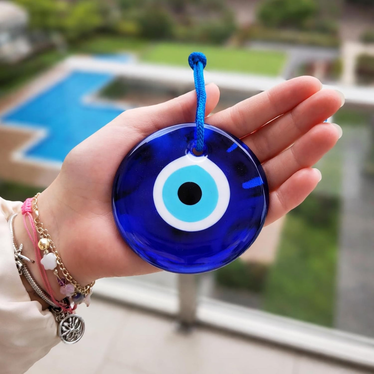 Erbulus Turkish Blue Evil Eye Wall Hanging shown in three sizes