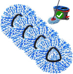 Fookcian 4 pack spin mop replacement head front view showing blue and white microfiber strands.