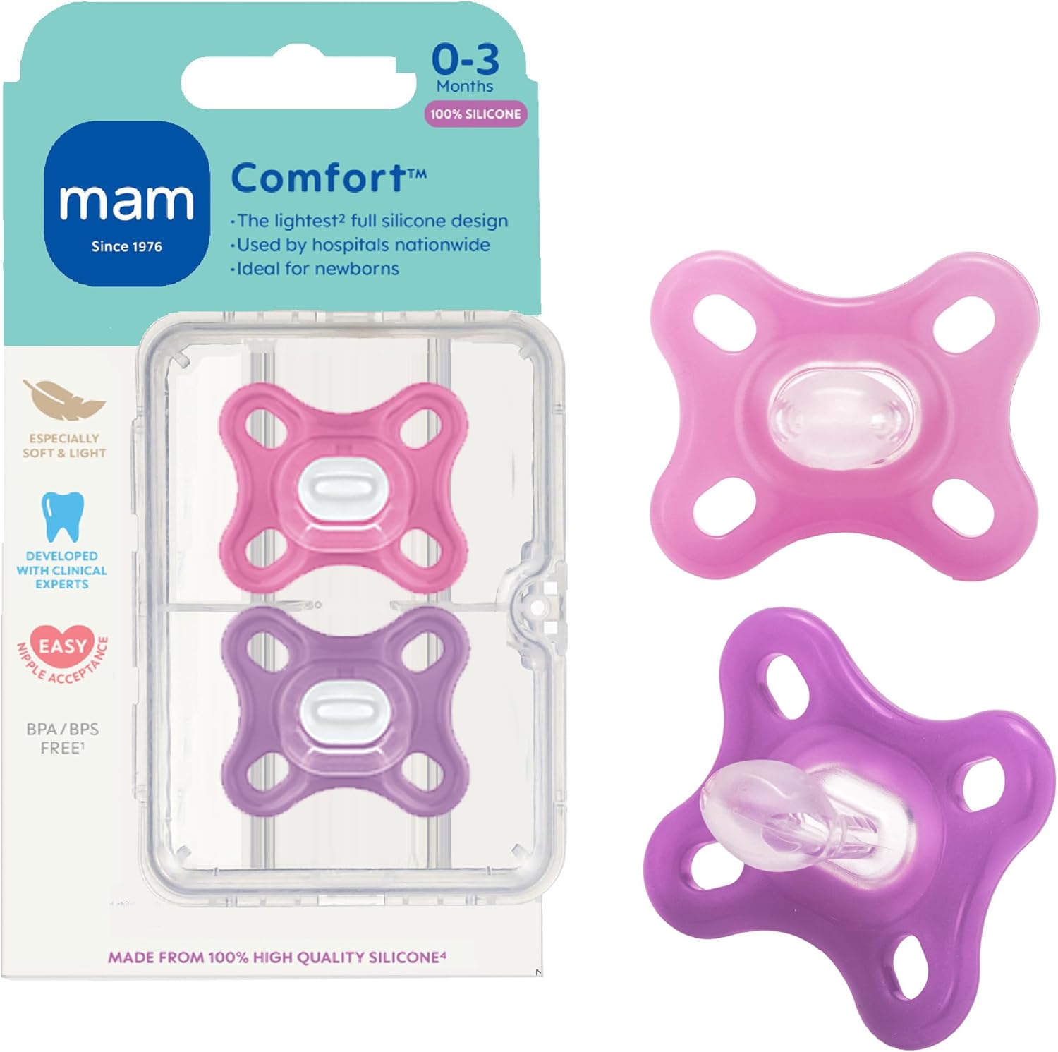 MAM Comfort Baby Pacifier 2 pack front view for newborns