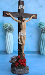 Ebros INRI Jesus Christ Crucified On The Cross With Solemn Rose of Sharon Base Decorative Crucifix Desktop Statue 15.25" Tall Christian Catholic Religious Inspirational Altar Table Figurine - Image 9