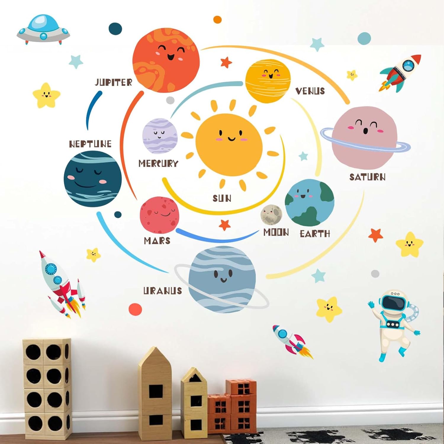 Amimagen outer space wall decals front view for kids nursery