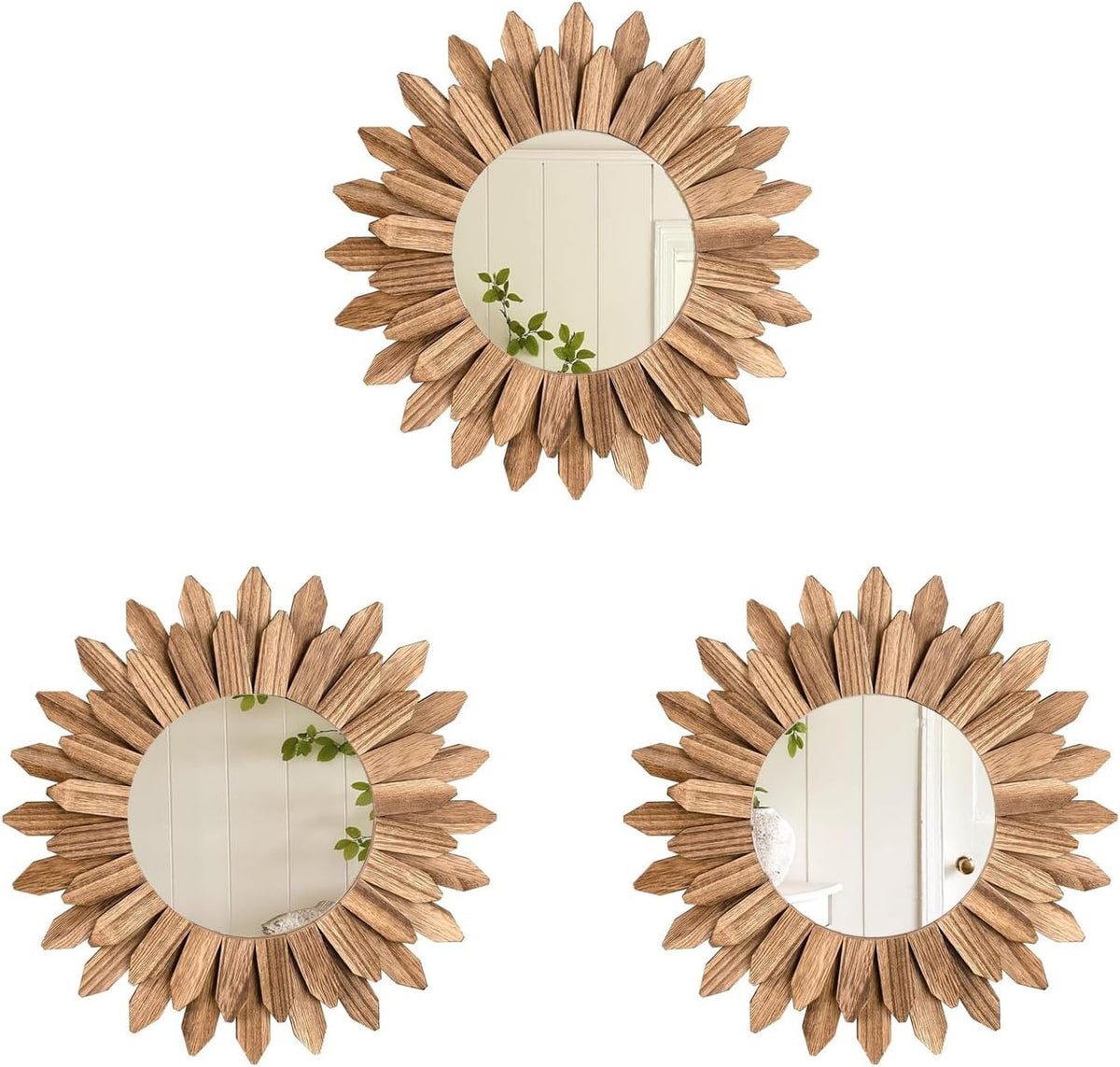 LOSOUR Wall Decor 12 inch Rustic Round Wood Mirror Decorative Boho Sunburst Mirror Boho Home Decor Farmhouse Wall Decor for Bedroom Living Room Entryway - Image 11
