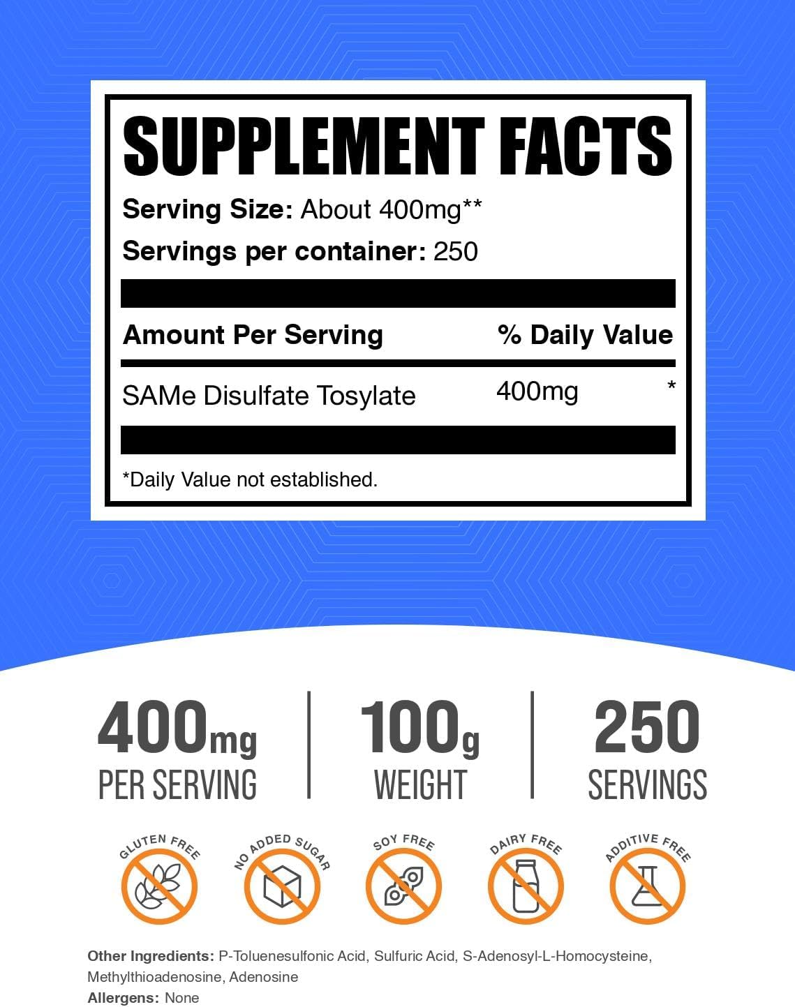 BulkSupplements S-Adenosyl-L-Methionine 400mg label detail