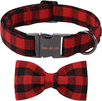 Unique Style Paws cotton dog collar front view featuring red and black plaid design.