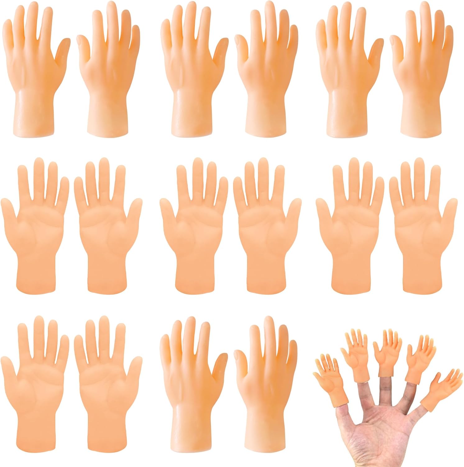 ZAKVOOR tiny finger hands 16 piece miniature hand puppets set front view