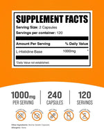 BulkSupplements L-Histidine 1000mg supplement facts label showing pure ingredients