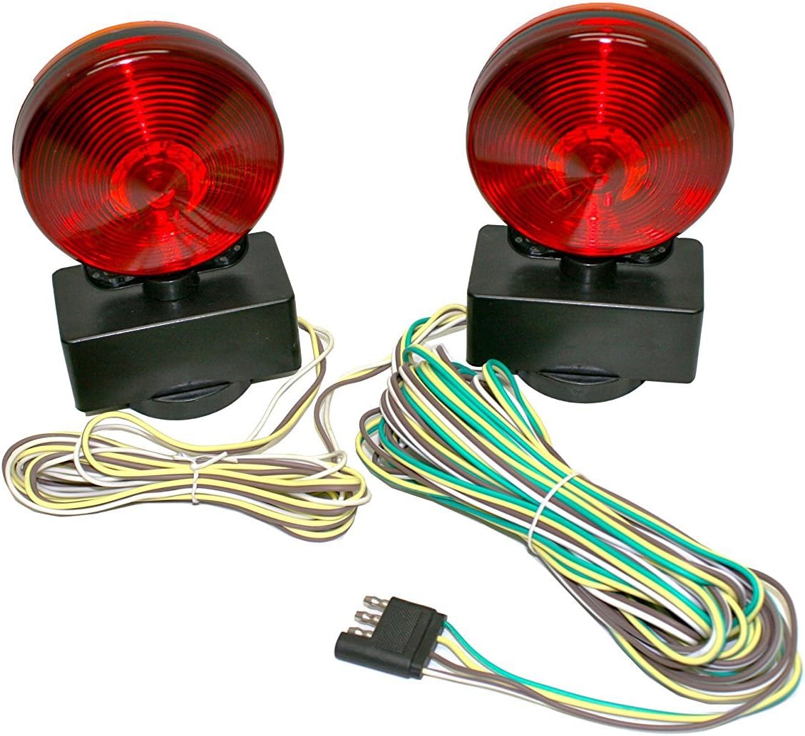 MaxxHaul 80778 magnetic towing light kit front view with dual sided red and amber lenses