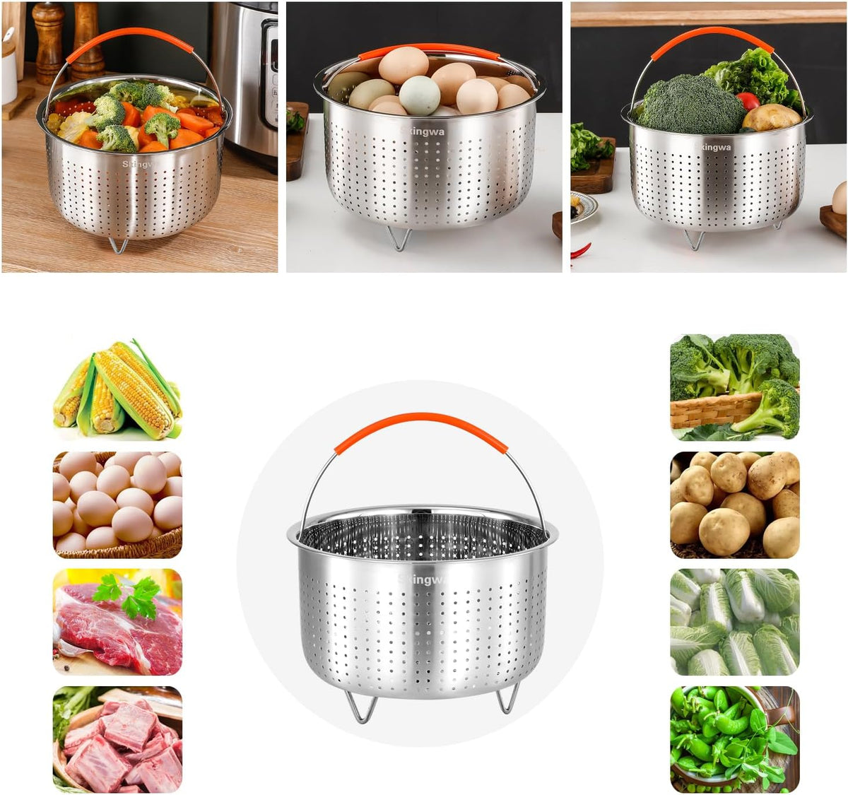 Skingwa steamer basket showing silicone handle detail