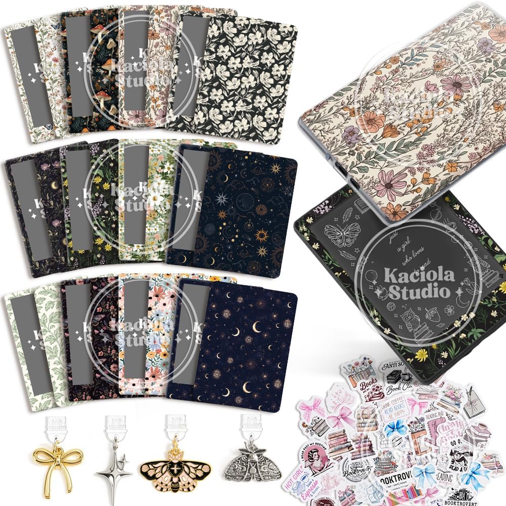 Kaciola Studio vintage floral e-reader skin set front view