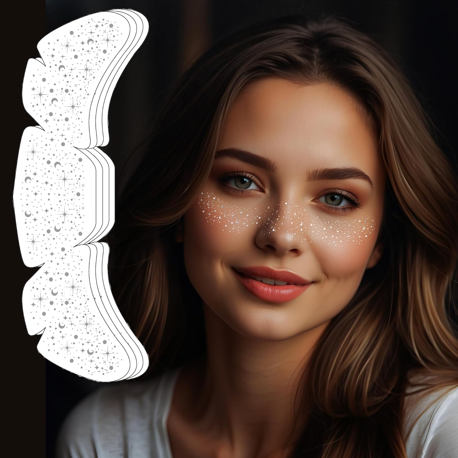 Backtopeia 4pcs glitter silver freckles tattoos for face makeup and festival accessories