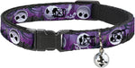 Buckle-Down purple and gray cat collar with attached bell.