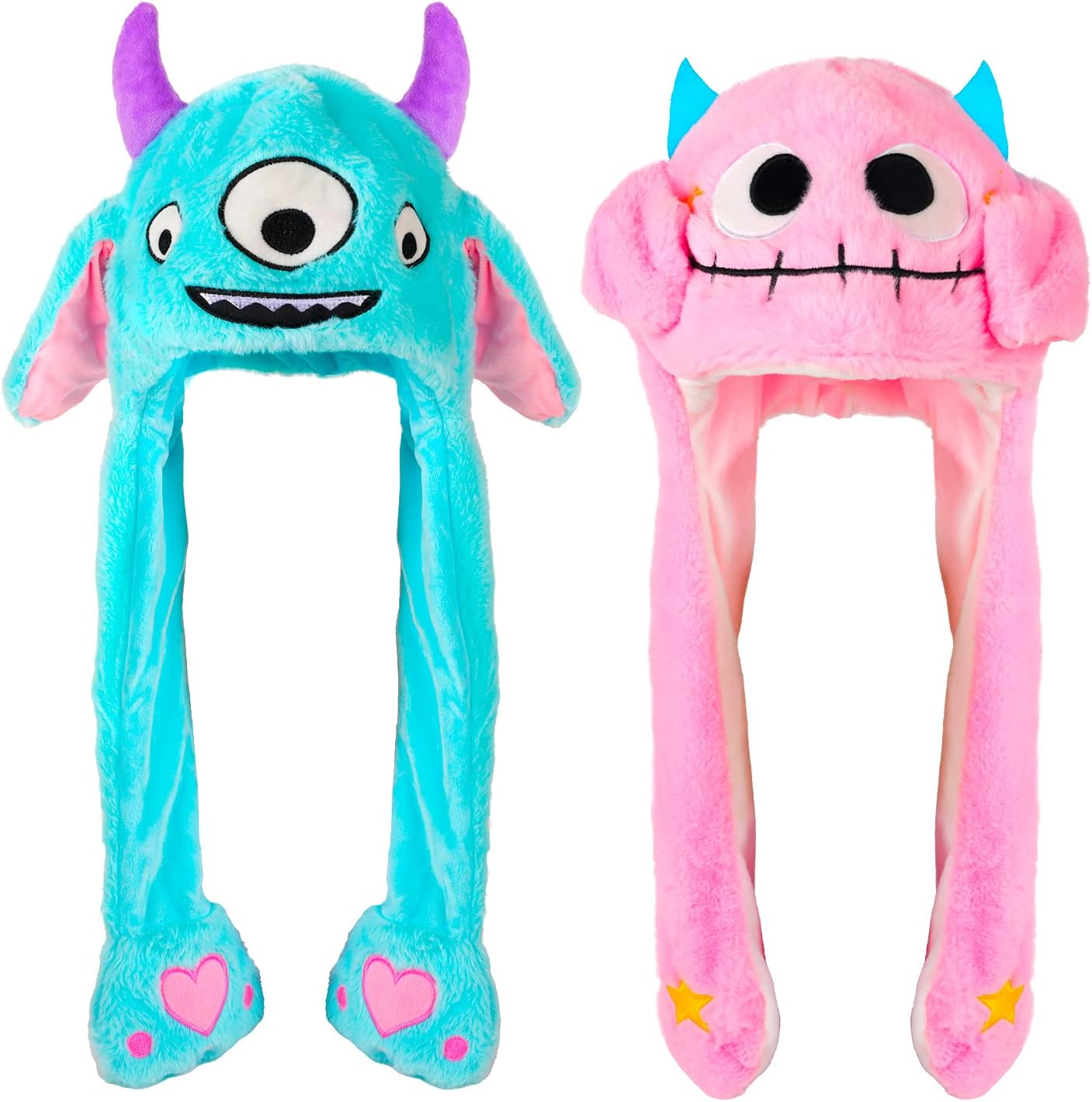 Yc Jilai 2 pack plush monster hat with moving ears front view