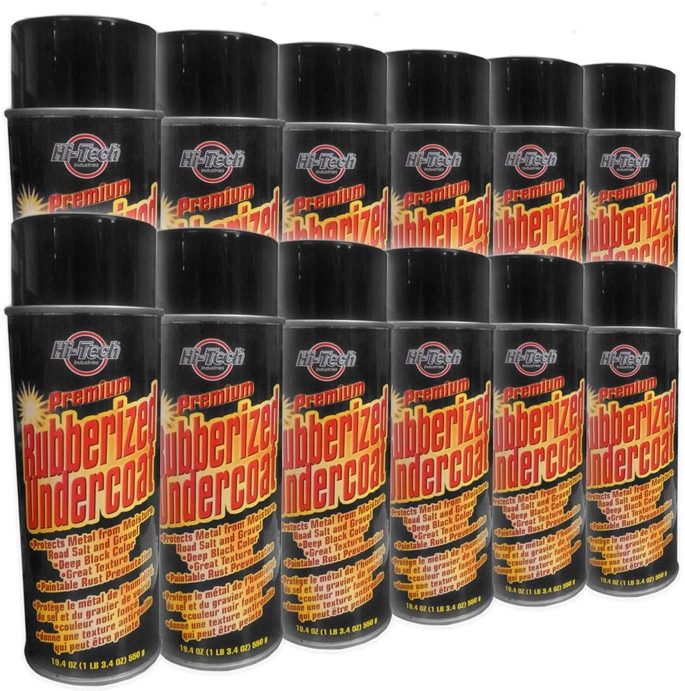 HI-TECH 18021 Premium Rubberized Undercoat Spray twelve pack front view showing professional grade anti rust aerosol cans.