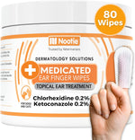 Nootie Medicated Ear Finger Wipes packaging front view for dog and cat ear care.