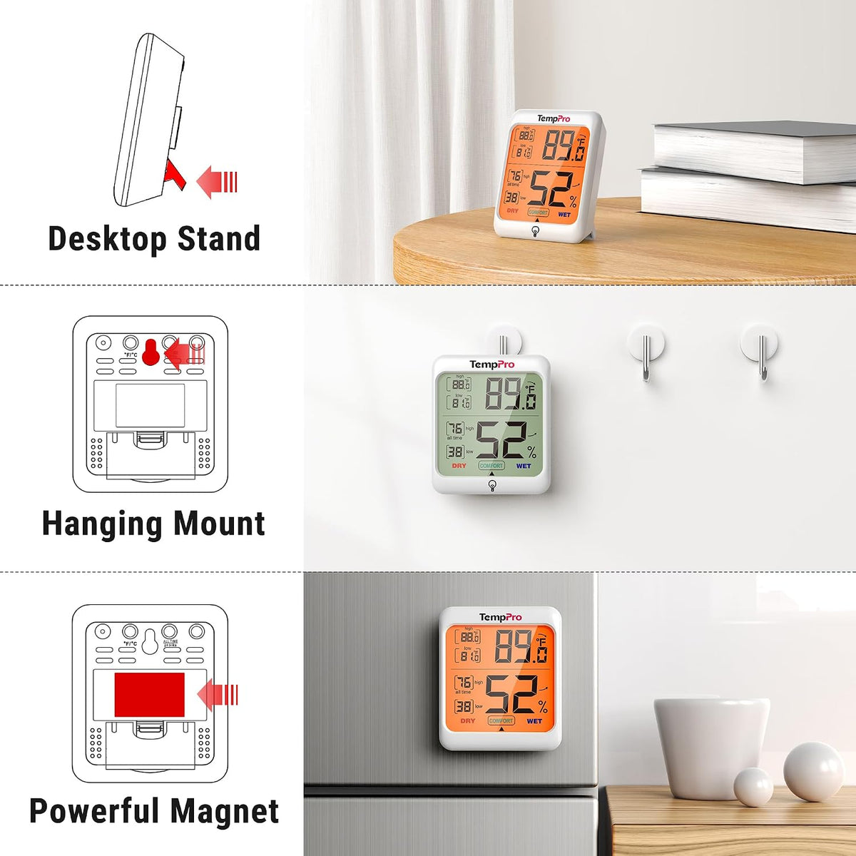 TempPro digital room thermometer packaging and unit