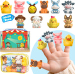 Oriate Animal Farm Finger Puppets front view showing ten colorful silicone characters arranged together.