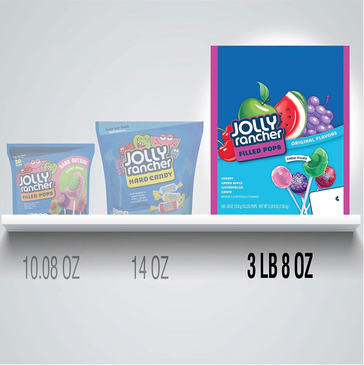 Unwrapped Jolly Rancher grape flavored filled pop showing the shiny hard candy texture